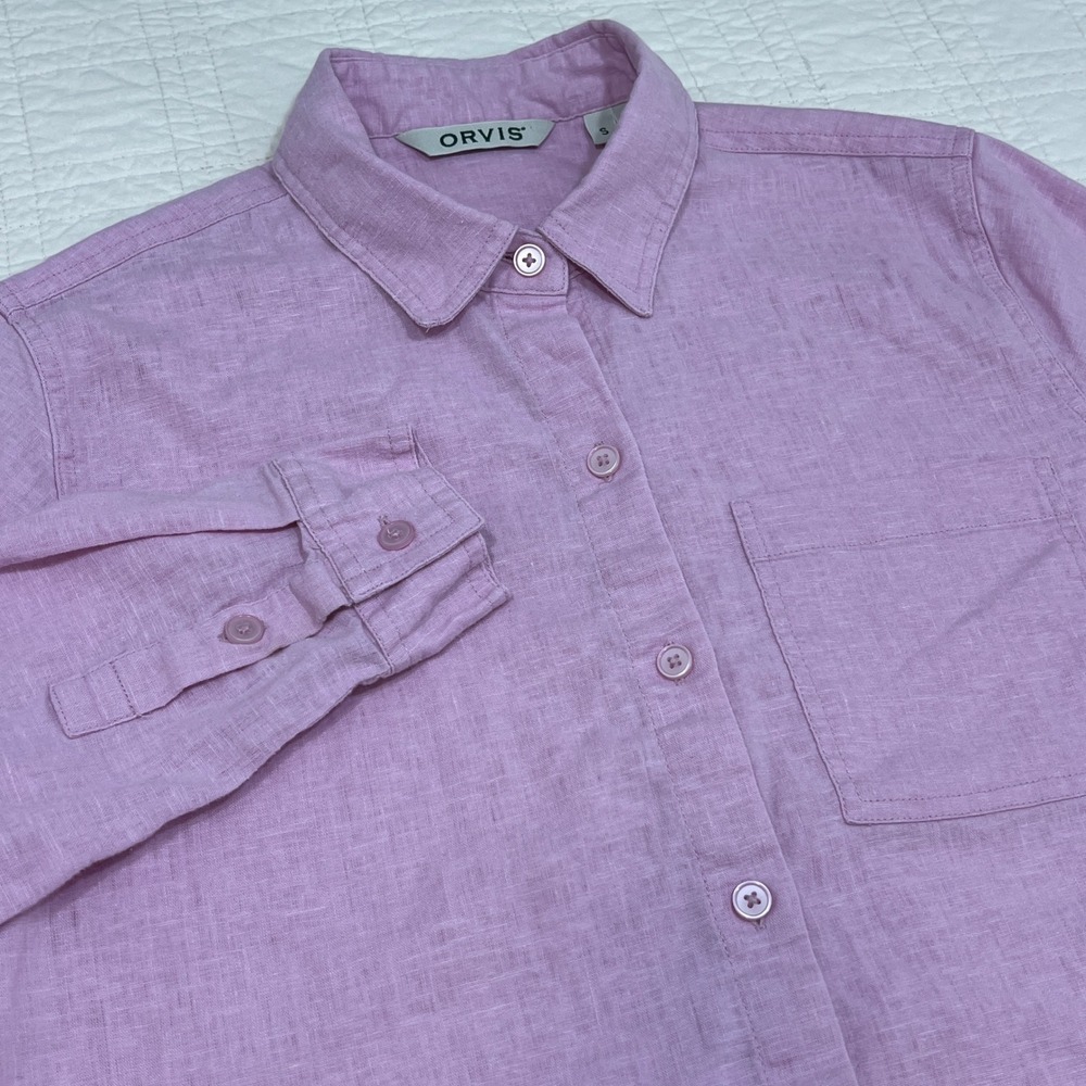 Orvis Womens Linen Blend Long Sleeve Button Down Shirt Pink 3KSK-41804 S